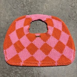 KOPARI Knit Argyle Bag Pink Orange Circle Handbag Purse Preppy Boho Slouchy y2k